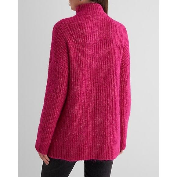 New Express Pink Fuzzy Knit Embellished Quarter Snap Sweater Size Large L - Picture 2 of 3